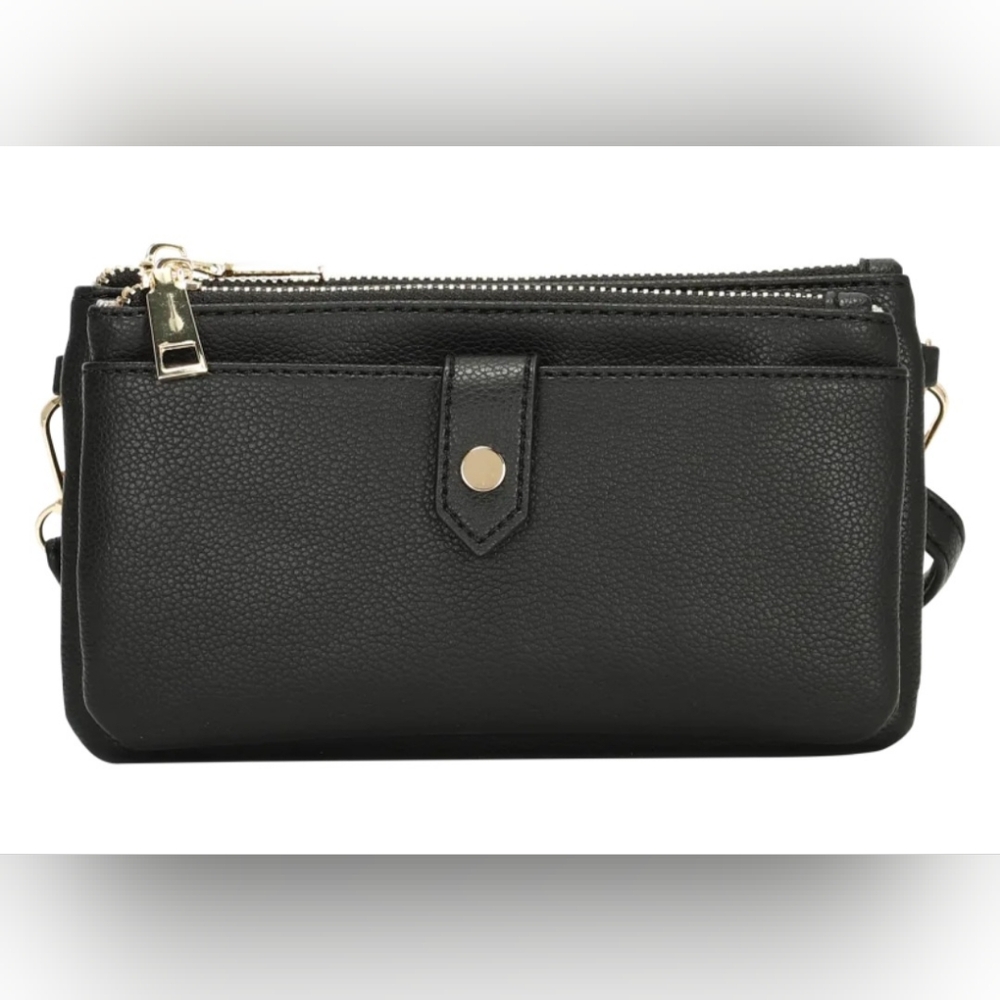 La Terre Vegan Leather East West Crossbody | Black with Gold Hardware